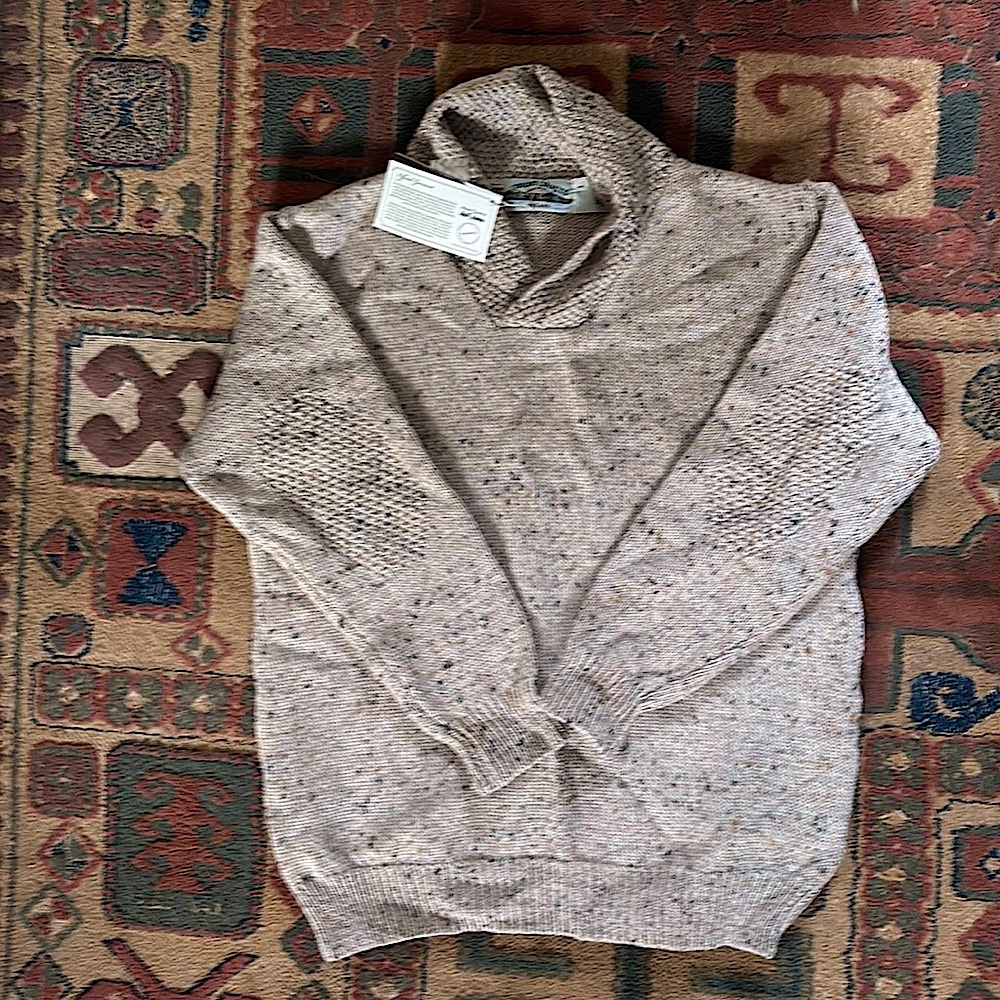 NWT Aran Wool Shawl Collar Donegal Sweater, Women's L-XL Cottagecore